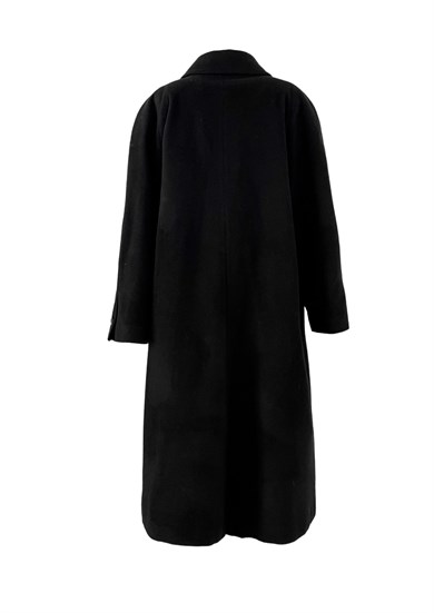 Siyah Yün Karışımlı Oversize Vintage Palto